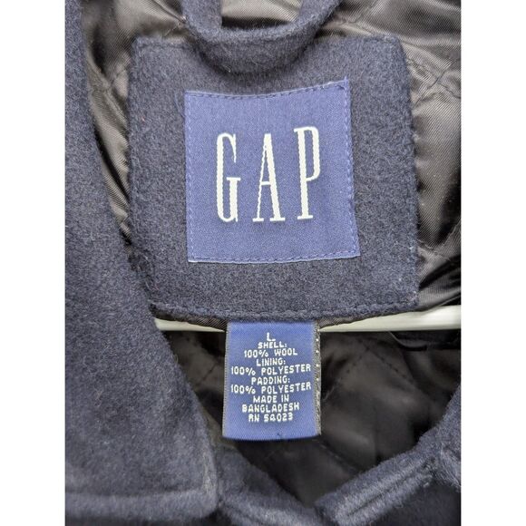 VTG GAP 100% Wool Quilt Lined Jacket Mens LG Button Pea Coat Classic Winter Blue - Picture 8 of 8
